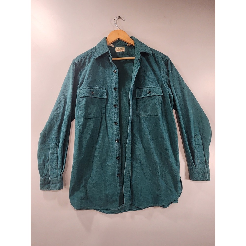 L.L.Bean Chamois Cloth Shirt Tall 16.5 USA Made Green 100% Cotton Vintage